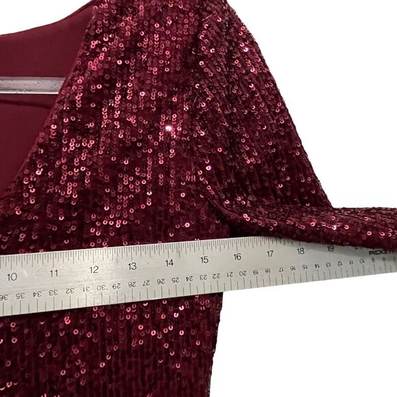 Eliza J Sequined Gown Dress Cranberry Red Christmas Women Size 8 Long Sleeve - Picture 11 of 14